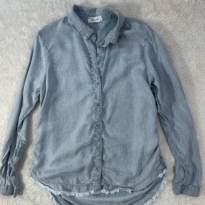 BELLA DAHL Light Blue Button Down 100% Tencel Casual Shirt w/ Fray Size Medium